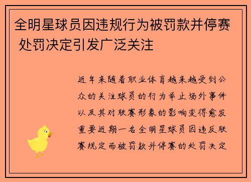 全明星球员因违规行为被罚款并停赛 处罚决定引发广泛关注