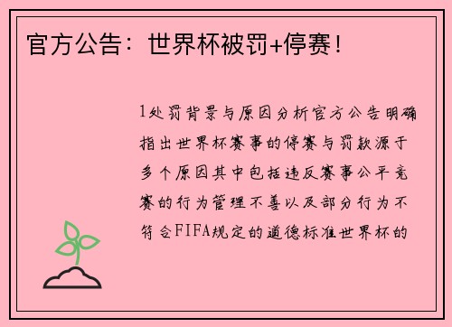 官方公告：世界杯被罚+停赛！